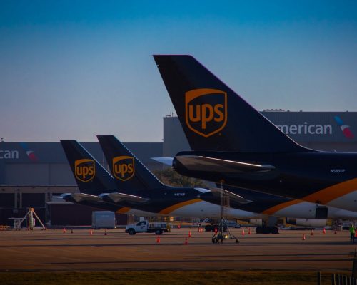 Ups planes parked at the airport.